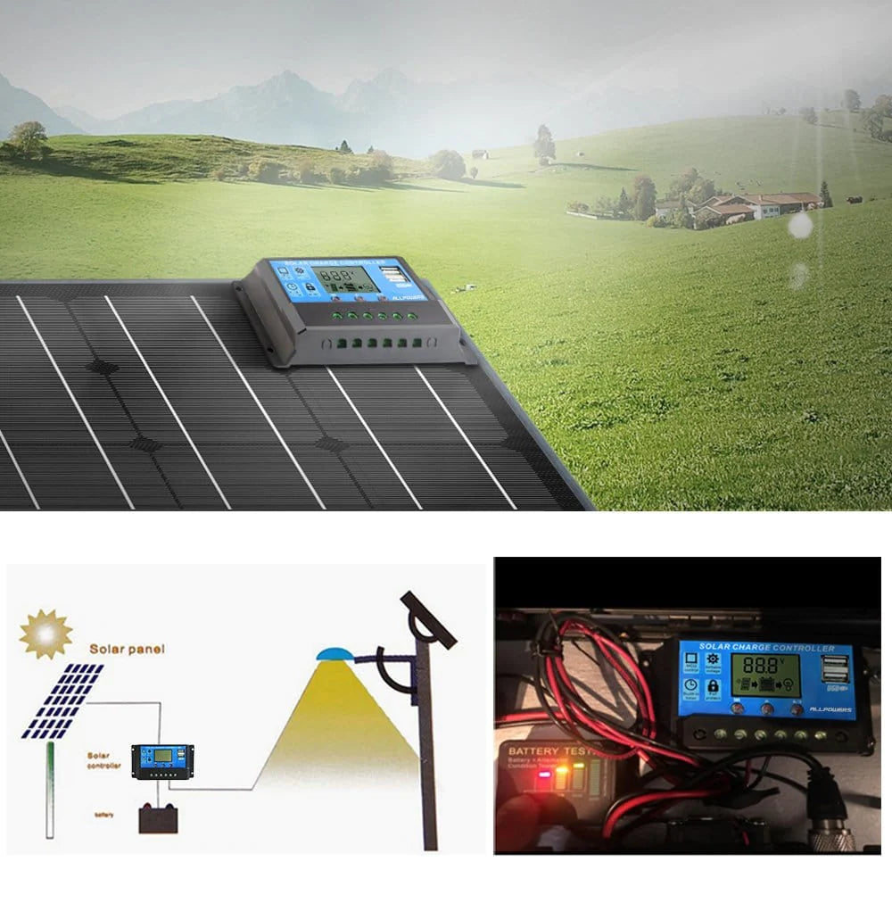 ALLPOWERS 20A Solar Ladegerät 12V/24V für Solarpanel mit 5V Doppel-USB-Anschluss