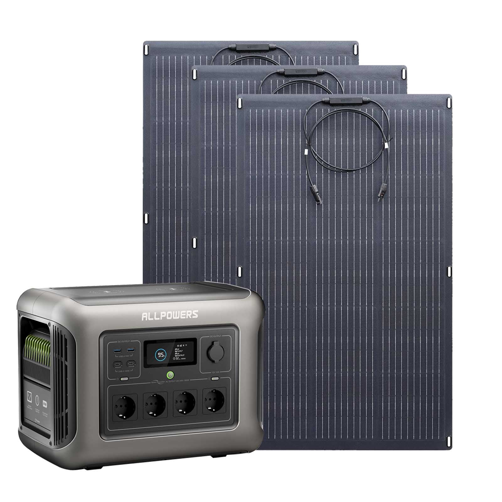 ALLPOWERS Solar Generator Kit 1800W (R1500 + SF100 100W Flexible Solar Panel)