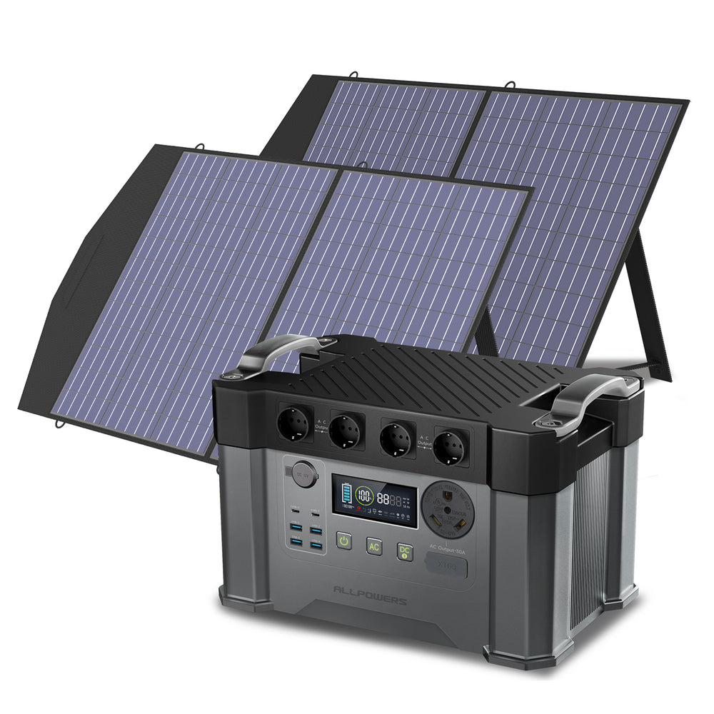 ALLPOWERS solar generator S2000 Pro (S2000 Pro + 2 x Polycrystalline SolarPanel 100W)
